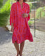 Skylar - Chic V-Neck 3/4 Flared Sleeves Ruffle Hem Dress
