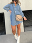 Galilea - Chic Turn-Down Collar Denim Midi Dress