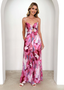 Annalise - Chic Printed Suspender Strap Long Dress