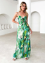 Annalise - Chic Printed Suspender Strap Long Dress