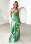 Annalise - Chic Printed Suspender Strap Long Dress